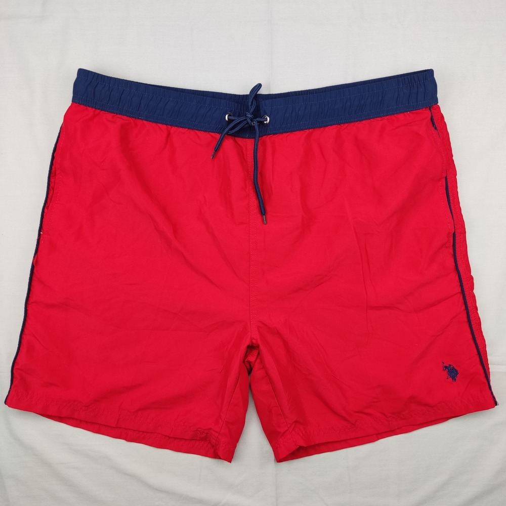 U.S. Polo Assn. Swimming Trunks Mens XXL Red Blue Board Shorts Mesh Lined Logo